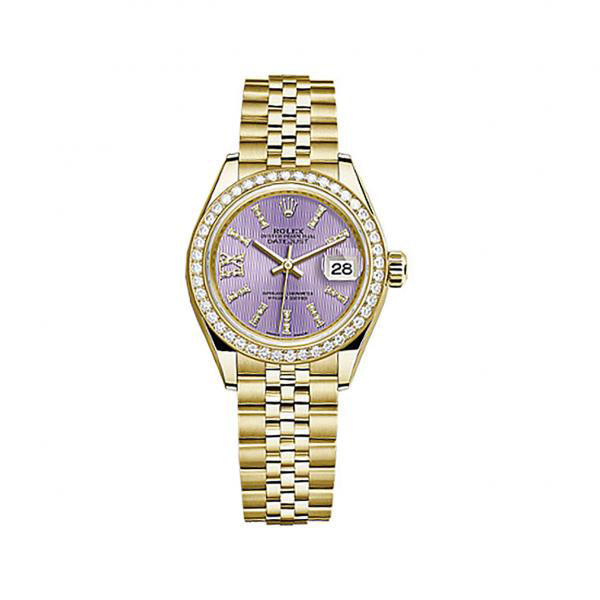 Lady Datejust 28 Lilac Dial 18K Yellow Gold Jubilee Bracelet Automatic Watch
