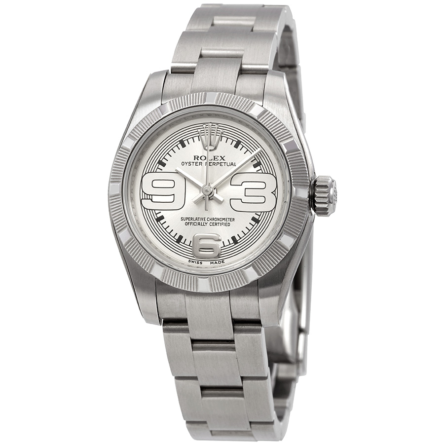 Rolex Lady Oyster Perpetual Silver Dial Maxi Numeral Dial Marker Ladies Watch 176210SMAXI