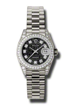 Lady-Datejust 26 Black Dial 18K White Gold President Automatic Ladies Watch