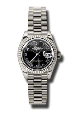 Lady-Datejust 26 Black Dial 18K White Gold President Automatic Ladies Watch