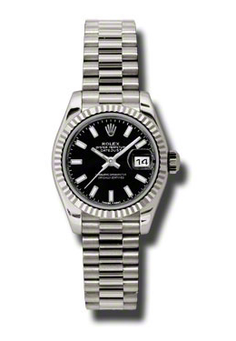 Lady-Datejust 26 Black Dial 18K White Gold President Automatic Ladies Watch
