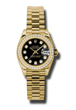 Lady-Datejust 26 Black Dial 18K Yellow Gold President Automatic Ladies Watch