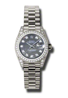 Lady-Datejust 26 Black Mother Of Pearl Dial 18K White Gold President Automatic Ladies Watch