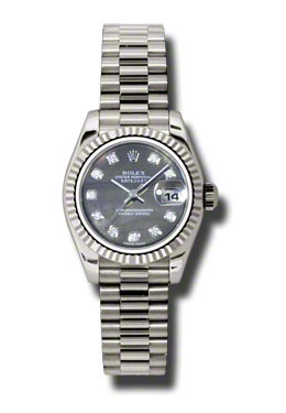 Lady-Datejust 26 Black Mother Of Pearl Dial 18K White Gold President Automatic Ladies Watch