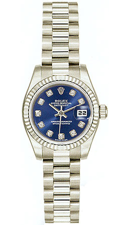 Rolex Lady-Datejust 26 Blue Dial 18K White Gold President Automatic Ladies Watch 179179BLDP