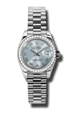 Lady-Datejust 26 Ice Blue Dial Platinum President Automatic Ladies Watch
