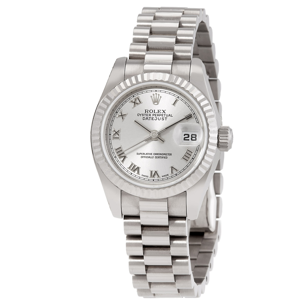 Lady-Datejust 26 Silver Dial 18K White Gold President Automatic Ladies Watch