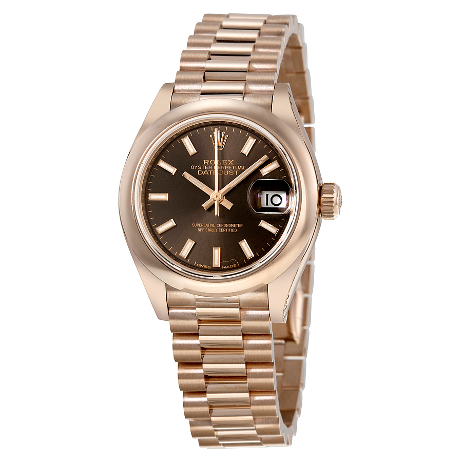 Rolex Lady-Datejust 28 Chocolate Dial 18K Everose Gold President Automatic Ladies Watch 279165CHSP