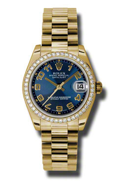 Lady-Datejust 31 Blue Concentric Circle Dial 18K Yellow Gold President Automatic Ladies Watch