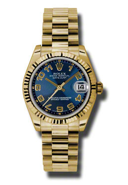 Lady-Datejust 31 Blue Concentric Dial 18K Yellow Gold President Automatic Ladies Watch