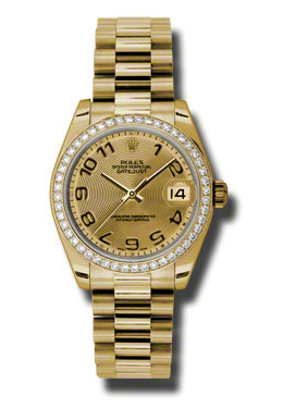 Lady-Datejust 31 Champagne Concentric Circle Dial 18K Yellow Gold President Automatic Ladies Watch