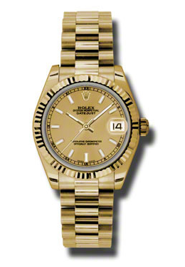 Lady-Datejust 31 Champagne Dial 18K Yellow Gold President Automatic Ladies Watch