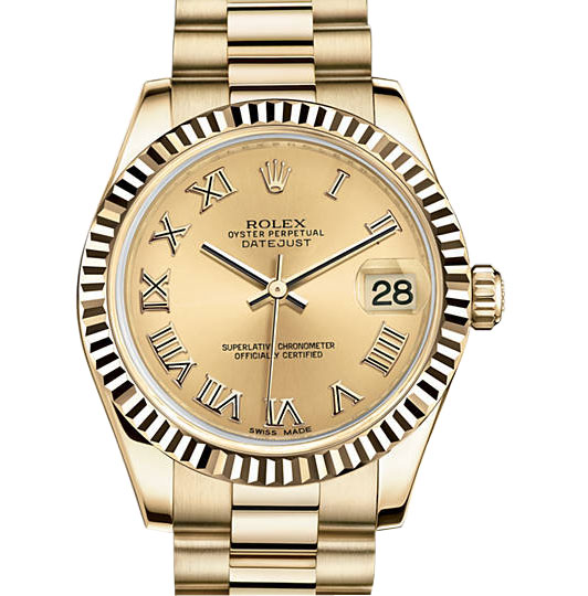 Lady-Datejust 31 Champange Dial 18K Yellow Gold President Automatic Ladies Watch