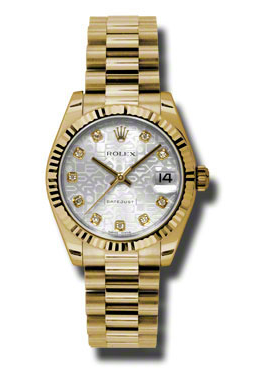 Lady-Datejust 31 Silver Dial 18K Yellow Gold President Automatic Ladies Watch