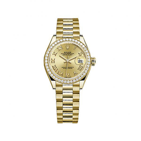 Lady-Datejust Champagne Dial 18 Carat Yellow Gold President Watch