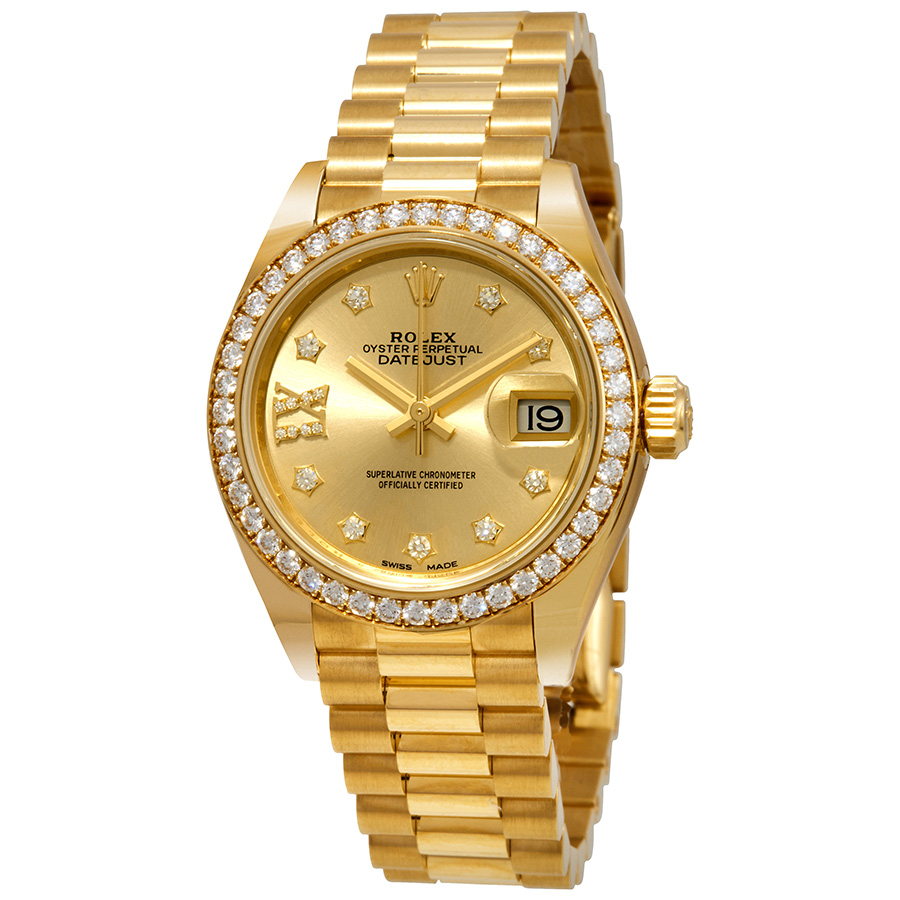 Lady-Datejust Champagne Diamond Dial 18kt Yellow Gold President Watch 279138CRDP
