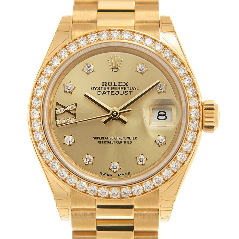Lady-Datejust Champagne Diamond Dial Automatic Ladies 18 Carat Yellow Gold President Watch