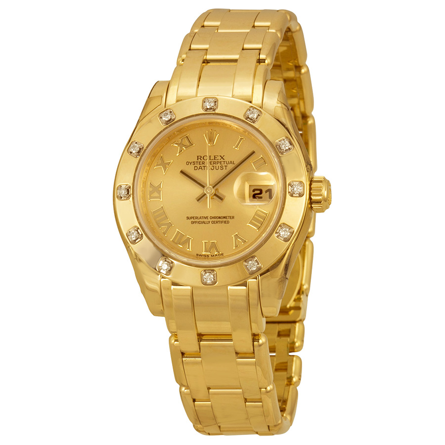 Lady-Datejust Pearlmaster Champagne Dial 18K Yellow Gold Automatic Ladies Watch