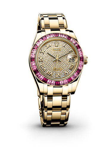 Lady-Datejust Pearlmaster Diamond Pave Dial 18K Yellow Gold Automatic Ladies Watch