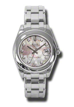 Lady-Datejust Pearlmaster Goldust Dream Mother Of Pearl Diamond Dial 18K White Gold Automatic Ladies Watch