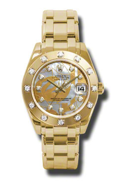 Lady-Datejust Pearlmaster Goldust Dream Mother Of Pearl Diamond Dial 18K Yellow Gold Automatic Ladies Watch