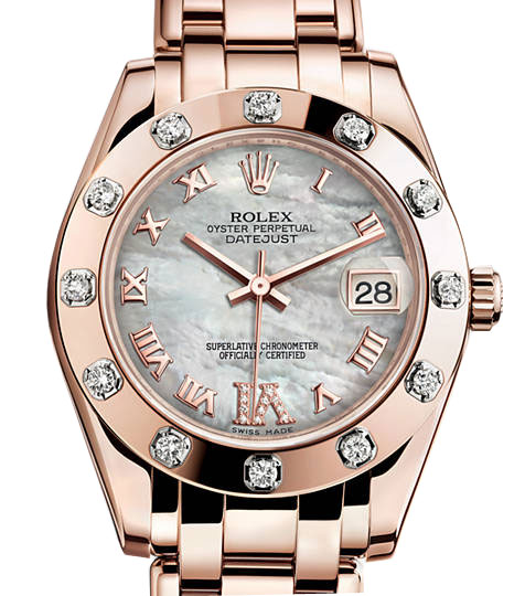 Lady-Datejust Pearlmaster Mother Of Pearl Dial 18K Everose Gold Automatic Ladies Watch