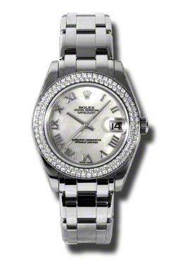 Lady-Datejust Pearlmaster Mother Of Pearl Dial 18K White Gold Automatic Ladies Watch