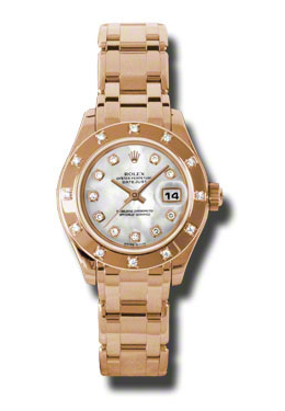 Lady-Datejust Pearlmaster Mother Of Pearl Diamond Dial 18K Everose Gold Automatic Ladies Watch