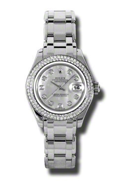 Lady-Datejust Pearlmaster Mother Of Pearl Diamond Dial 18K White Gold Automatic Ladies Watch