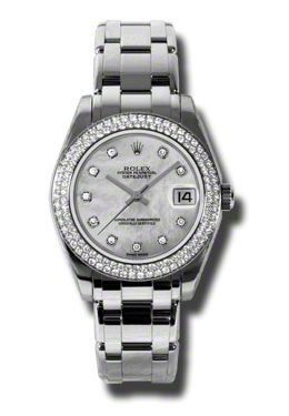 Lady-Datejust Pearlmaster Mother Of Pearl Diamond Dial 18K White Gold Automatic Ladies Watch