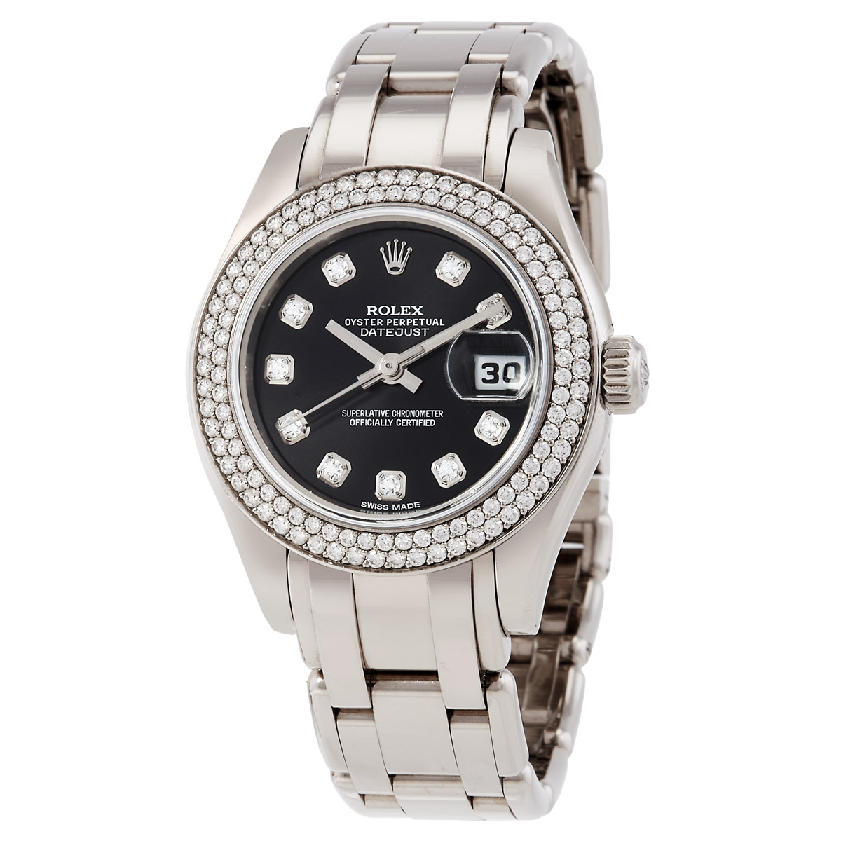 Lady-Datejust White Gold Pearlmaster Automatic Diamond Black Dial Ladies Watch