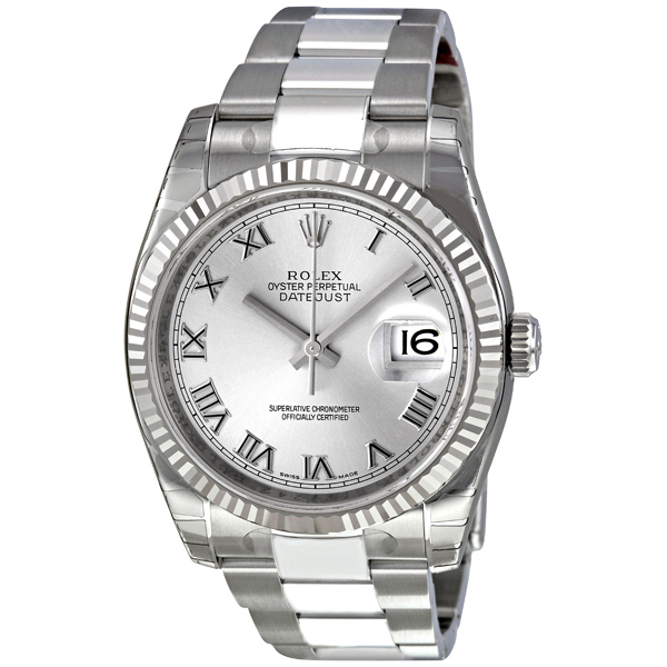 Rolex Oyster Perpetual 36 mm Rhodium Dial Stainless Steel Bracelet Automatic Men's Watch 116234RRO