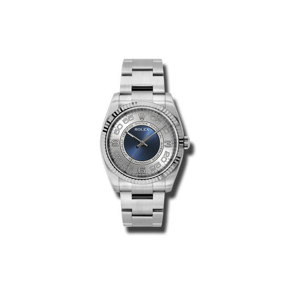 Rolex Oyster Perpetual 36 mm Silver Dial With Blue Center Dial Stainless Steel Bracelet Automatic Men's Watch 116034SBLAO