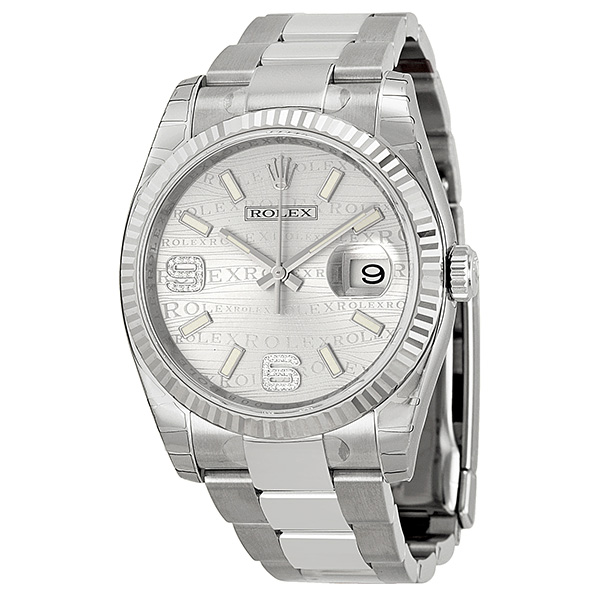 Rolex Oyster Perpetual 36 mm Silver Wave Dial Stainless Steel Bracelet Automatic Unisex Watch 116234SWJSDAO