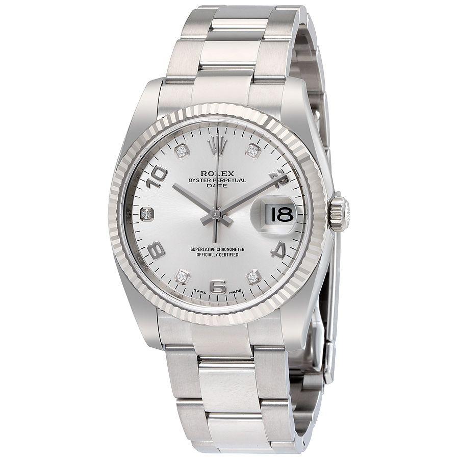 Rolex Oyster Perpetual Date 34 Silver Dial Stainless Steel Bracelet Automatic Men's Watch 115234SADO