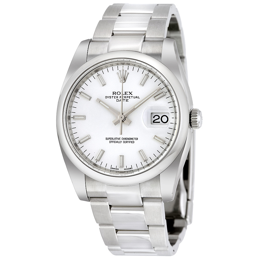 Rolex Oyster Perpetual Date 34 White Dial Stainless Steel Bracelet Automatic Watch 115200WSO