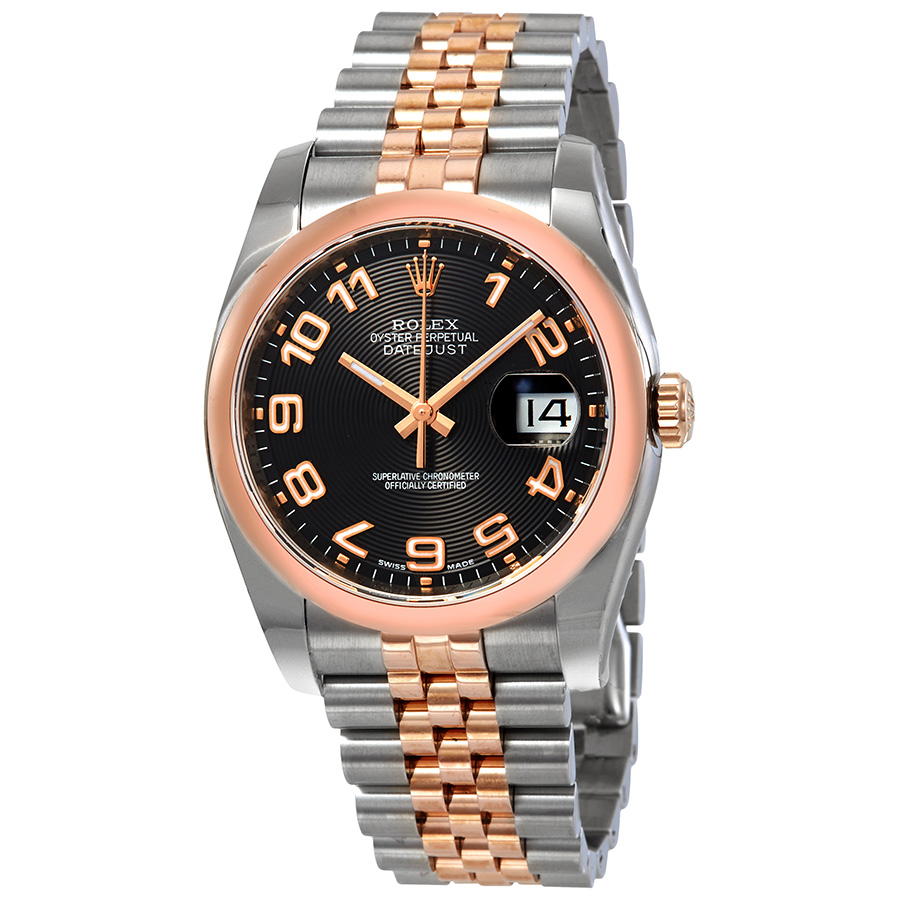Rolex Oyster Perpetual Datejust 36 Black Concentric Circle Dial Stainless Steel and 18K Everose Gold Jubilee Bracelet Automatic Men's Watch 116201BKCAJ