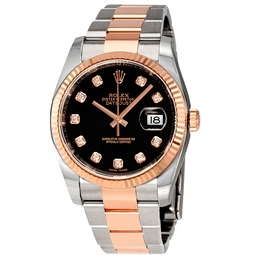Rolex Oyster Perpetual Datejust 36 Black Dial Stainless Steel and 18K Everose Gold Bracelet Automatic Men's Watch 116231BKDO