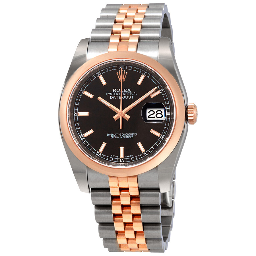 Rolex Oyster Perpetual Datejust 36 Black Dial Stainless Steel and 18K Everose Gold Jubilee Bracelet Automatic Men\u0027s Watch 116201BKSJ