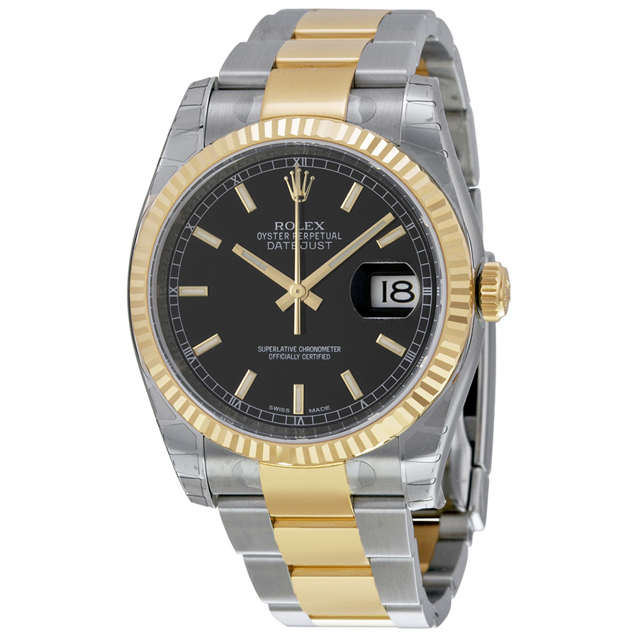 Rolex Oyster Perpetual Datejust 36 Black Dial Stainless Steel and 18K Yellow Gold Bracelet Automatic Men's Watch 116233BKSO
