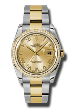Rolex Oyster Perpetual Datejust 36 Champagne Dial Stainless Steel and 18K Yellow Gold Bracelet Automatic Ladies Watch 116243CRO