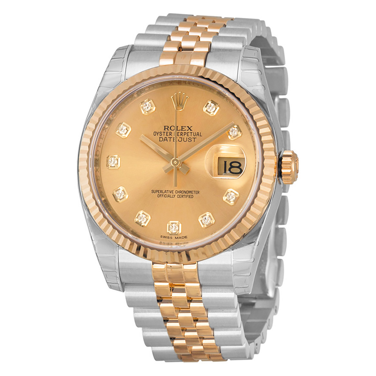 Rolex Oyster Perpetual Datejust 36 Champagne Dial Stainless Steel and 18K Yellow Gold Jubilee Bracelet Automatic Men's Watch 116233CDJ