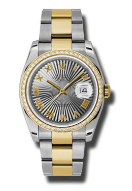 Rolex Oyster Perpetual Datejust 36 Grey Dial Stainless Steel and 18K Yellow Gold Bracelet Automatic Ladies Watch 116243GYSBRO