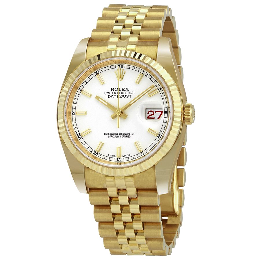 Rolex Oyster Perpetual Datejust 36 White Dial 18K Yellow Gold Automatic Men's Watch 116238WSJ