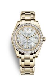 Pearlmaster 34 Automatic Mother of Pearl Diamond Ladies 18kt Yellow Gold Watch