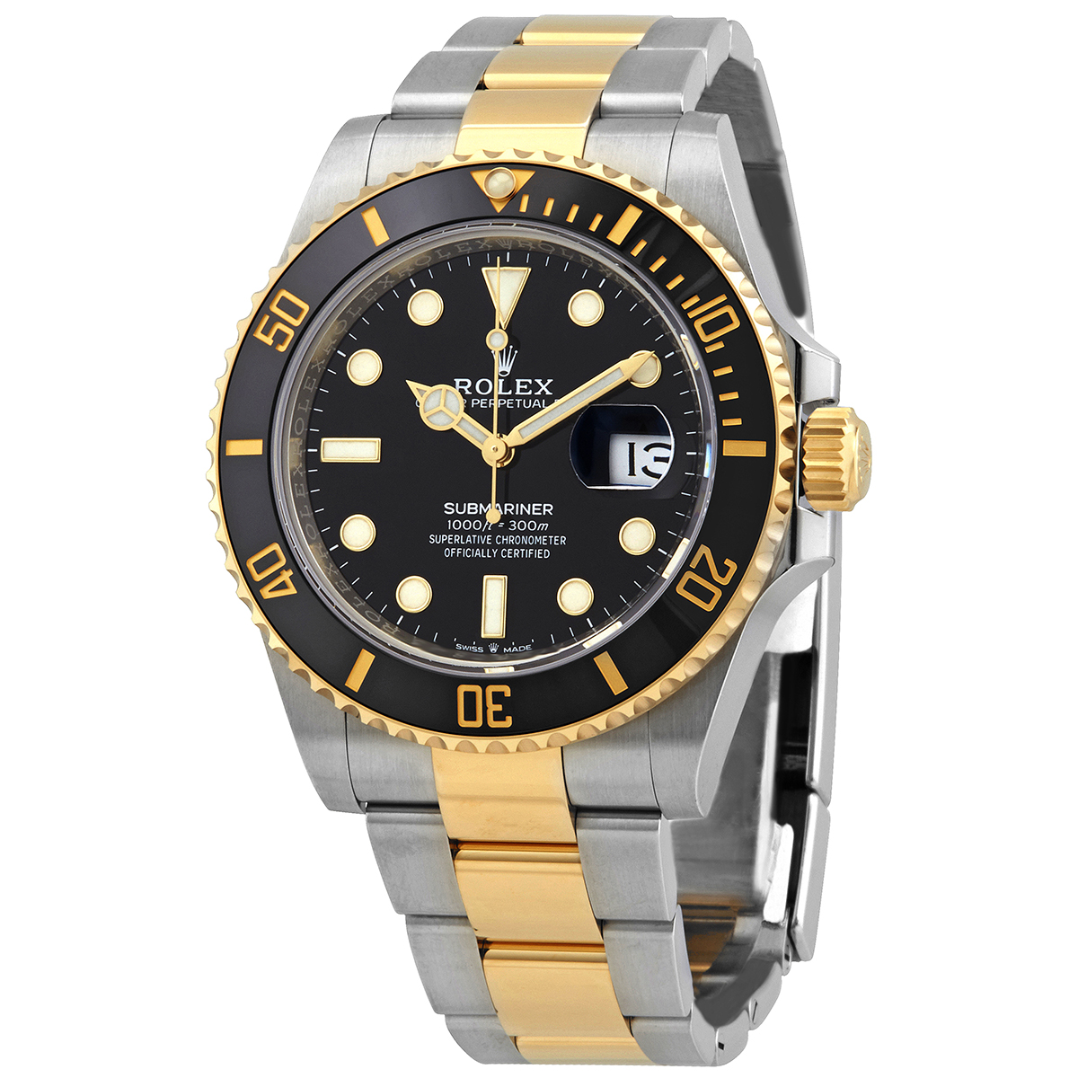 Rolex Submariner Black Dial Stainless Steel and 18K Yellow Gold Bracelet Automatic Men's Watch 126613LNBKSO