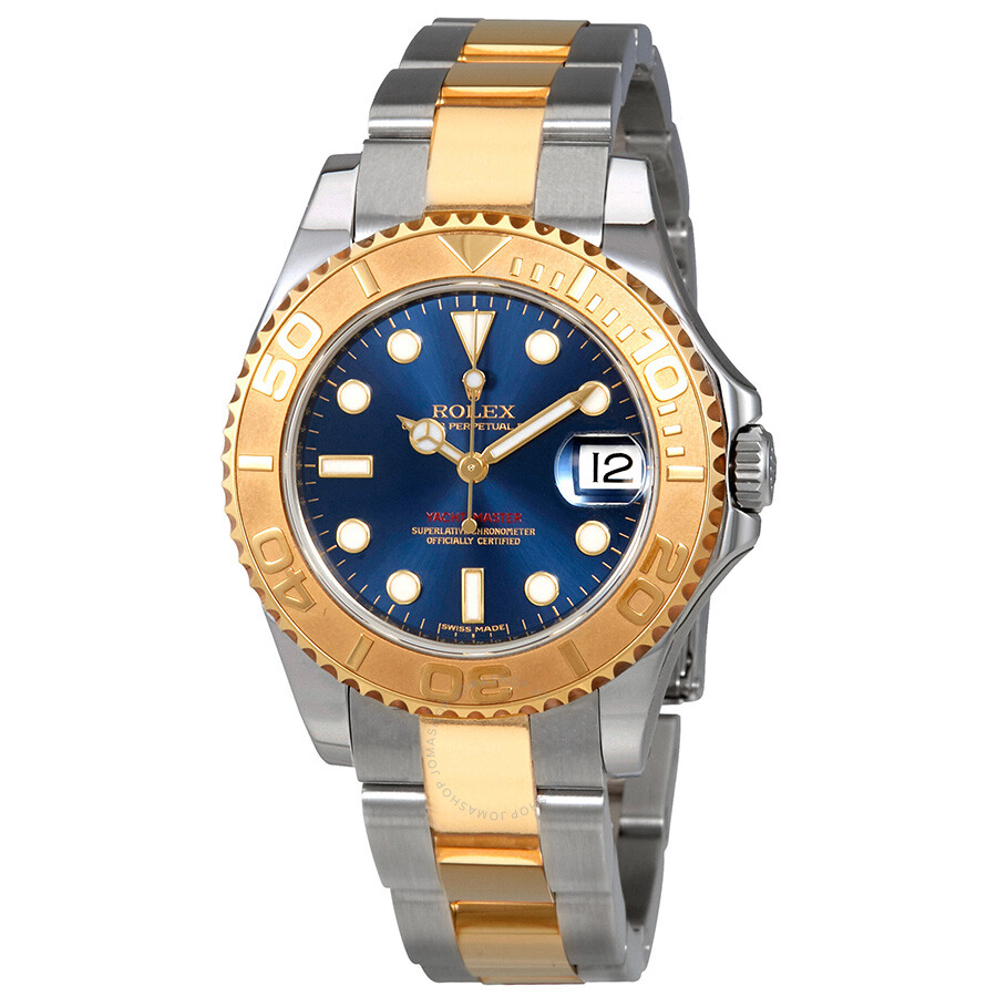 Men's Rolex Yacht-Master Steel and Gold Watch Blue Dial Yellow Gold 60min  Bezel Oyster Bracelet