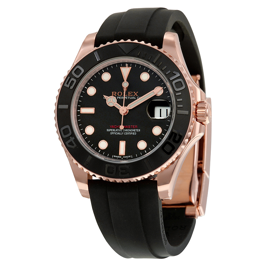 Yacht-Master 37 Automatic Black Dial 18kt Everose Gold Black Rubber Strap Unisex Watch BKSRS