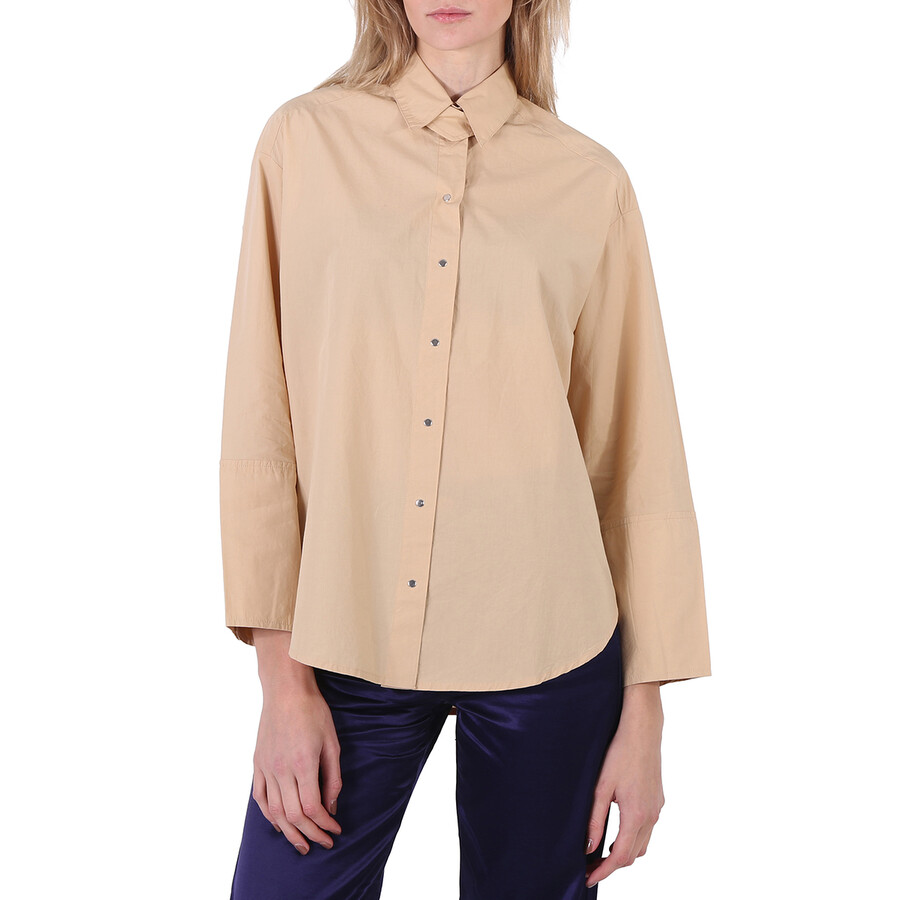 Shop Roseanna Valley Emiliano Cotton Poplin Shirt In Beige