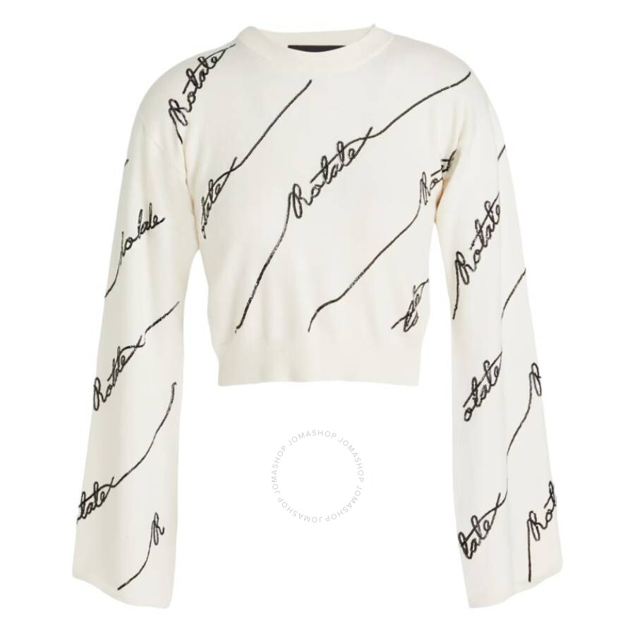 Rotate Birger Christensen Cropped Sequin-embellished Cotton-blend Sweater In Beige